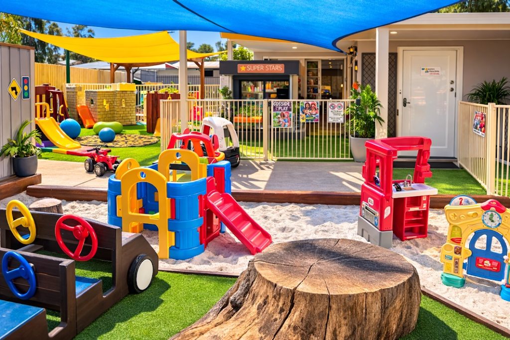 Colourful outside school hours care play area at Super Stars